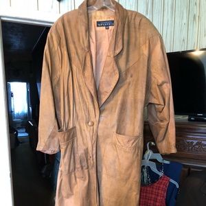 Express brown leather long coat